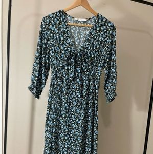 ZARA Puff Sleeve Floral Midi Dress